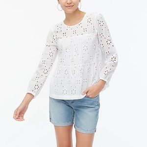 NWT J.Crew White Eyelet Tiered Popover Top